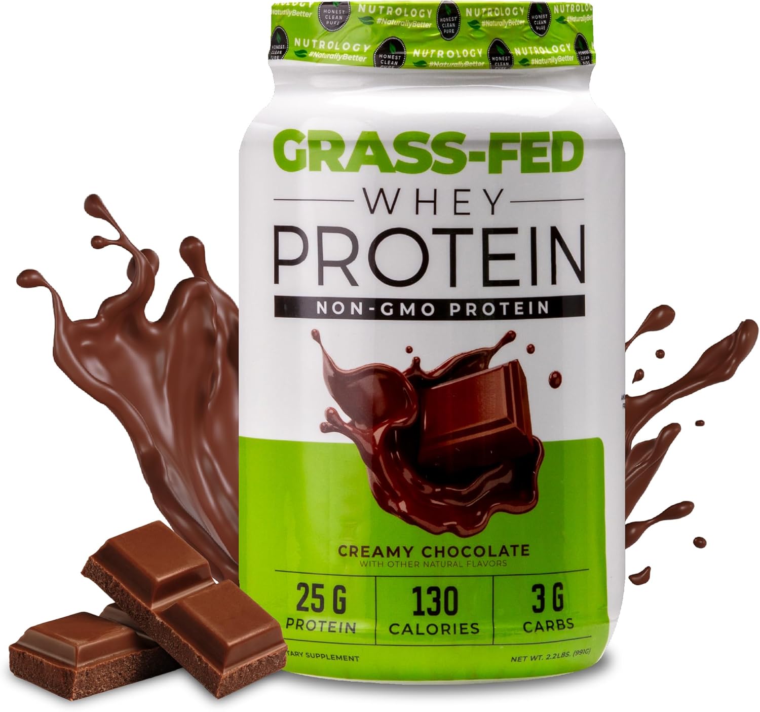 Nutrology Grass Fed Whey Protein Powder in Creamy Chocolate Flavor for Lean Muscle Recovery & Performance - Cold Processed with Amino Acids, 28 Servings