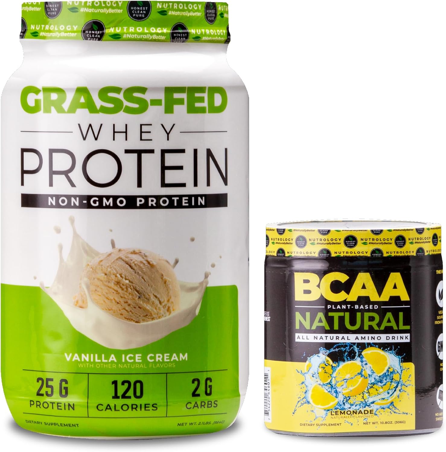 Nutrology Grass Fed Whey Protein Powder Vanilla & Lemonade - Supports Lean Muscle Recovery & Performance with BCAA Natural - 58 Servings