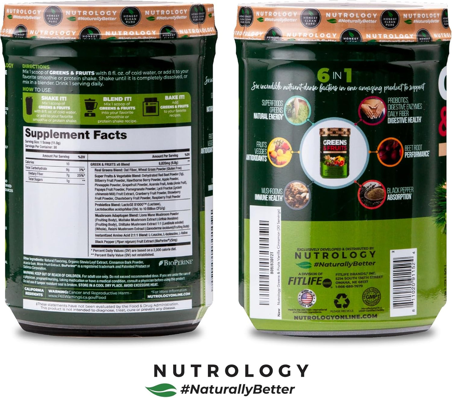 Nutrology Greens & Fruits Powder with Beet Powder, Mushroom Blend, Probiotics, Digestive Enzymes, Fiber, Antioxidants, Immune Support - Vanilla Cinnamon Flavor - BoostGo Australia
