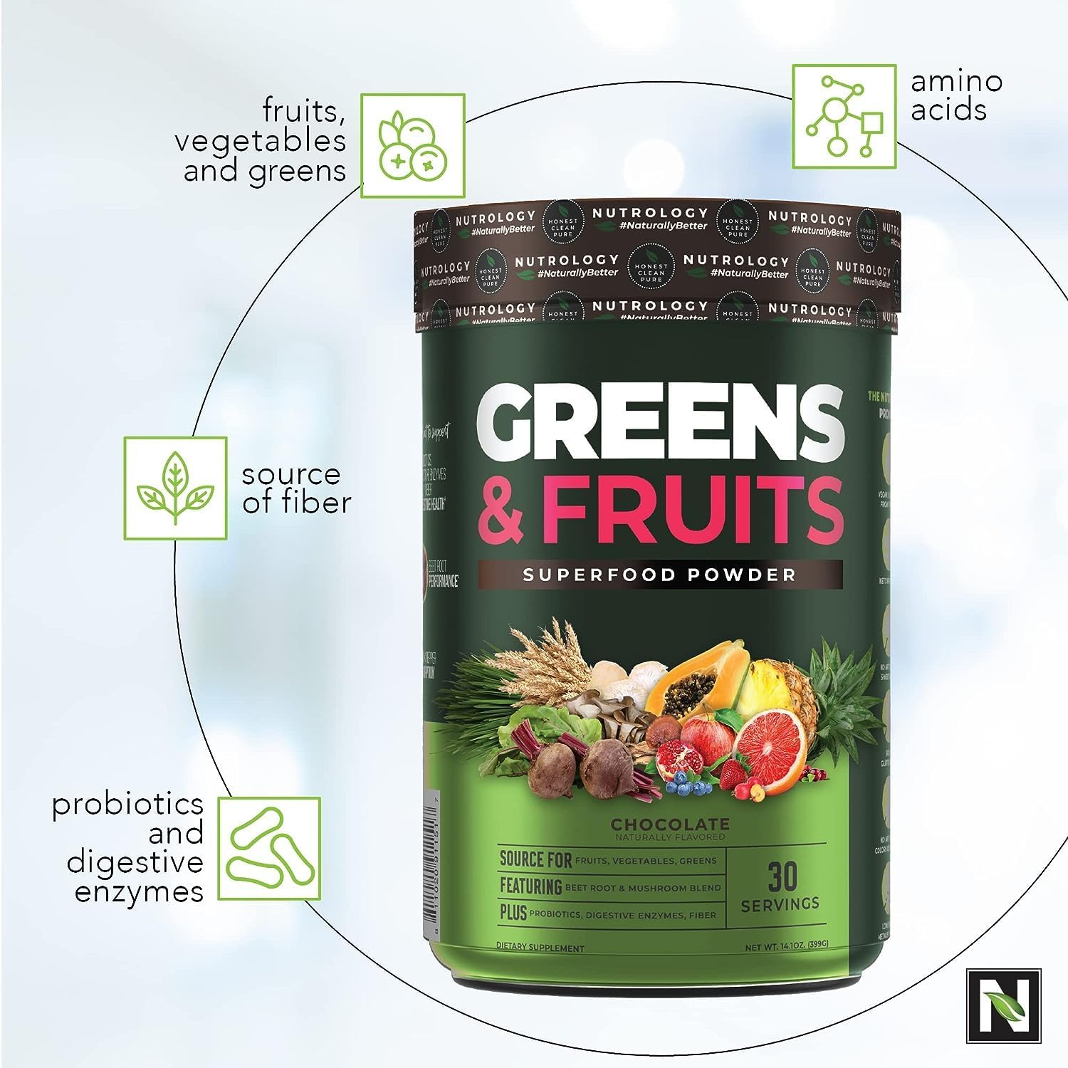 Nutrology Superfood Powder with Greens & Fruits in Chocolate & Lemonade Flavors (30 Servings)