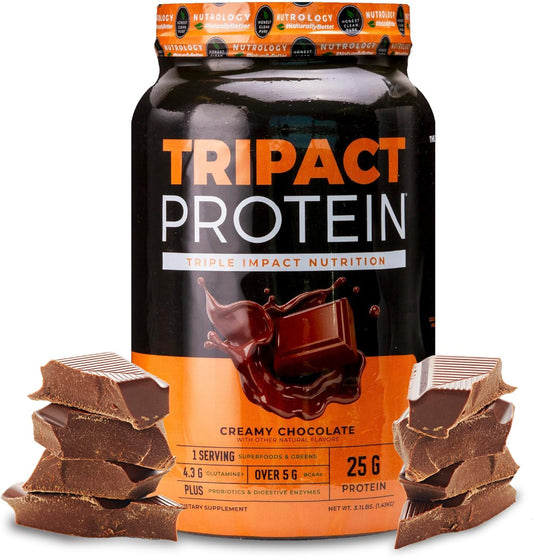 Nutrology TRIPACT Creamy Chocolate Protein Powder: 7-in-1 Meal Replacement Shake with Grass Fed Whey, Pea, Rice, Greens, Probiotics, BCAAs & Amino Energy - 40 Servings - BoostGo Australia