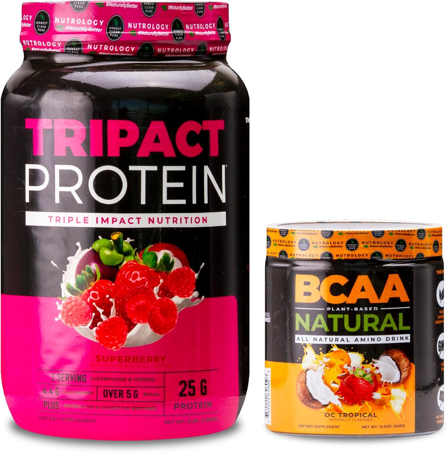 Nutrology TRIPACT Protein Powder: Superberry Meal Replacement Shake with Plant Based BCAA - Orange Coconut Flavor