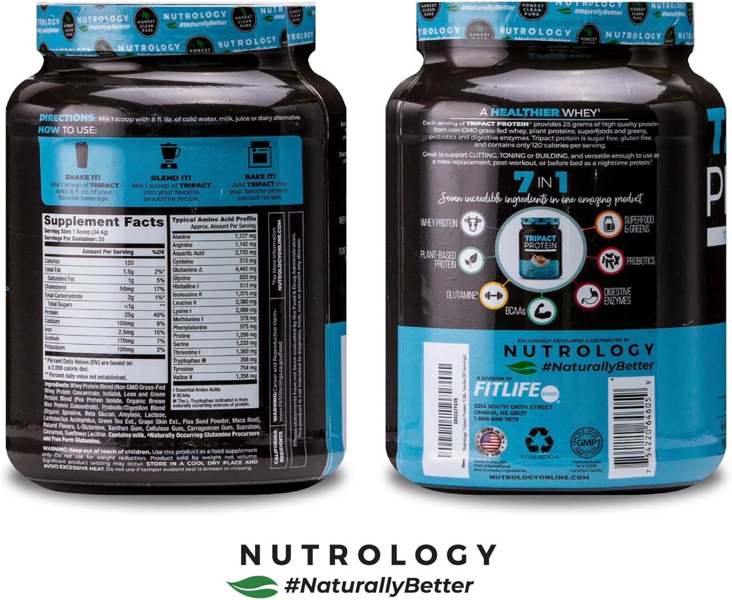 Nutrology TRIPACT Protein Powder & Zen Natural Magnesium Supplement Bundle - Vanilla Latte Cinnamon Flavor - 20 Servings Each