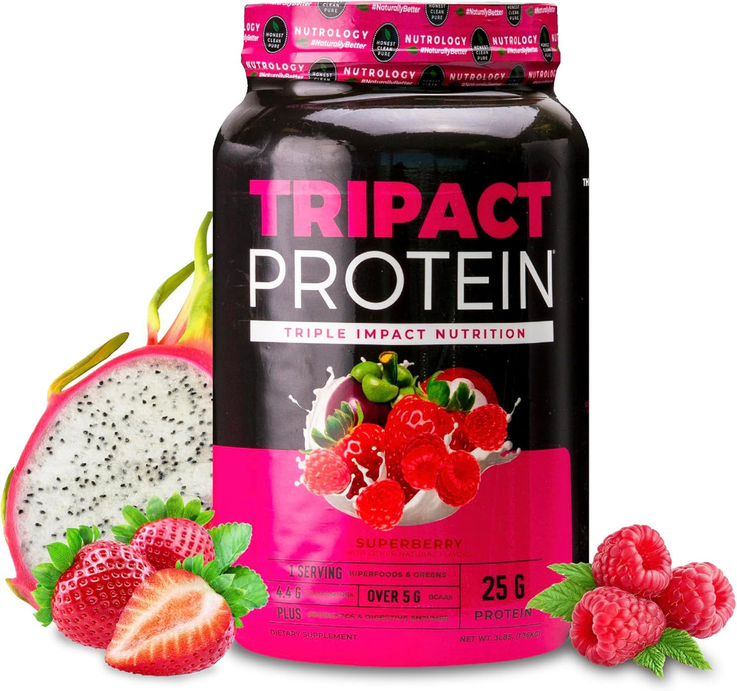 Nutrology TRIPACT Superberry Protein Powder: 7-in-1 Meal Replacement Shake with Grass Fed Whey, Greens, Probiotics & BCAAs (40 Servings) - BoostGo Australia