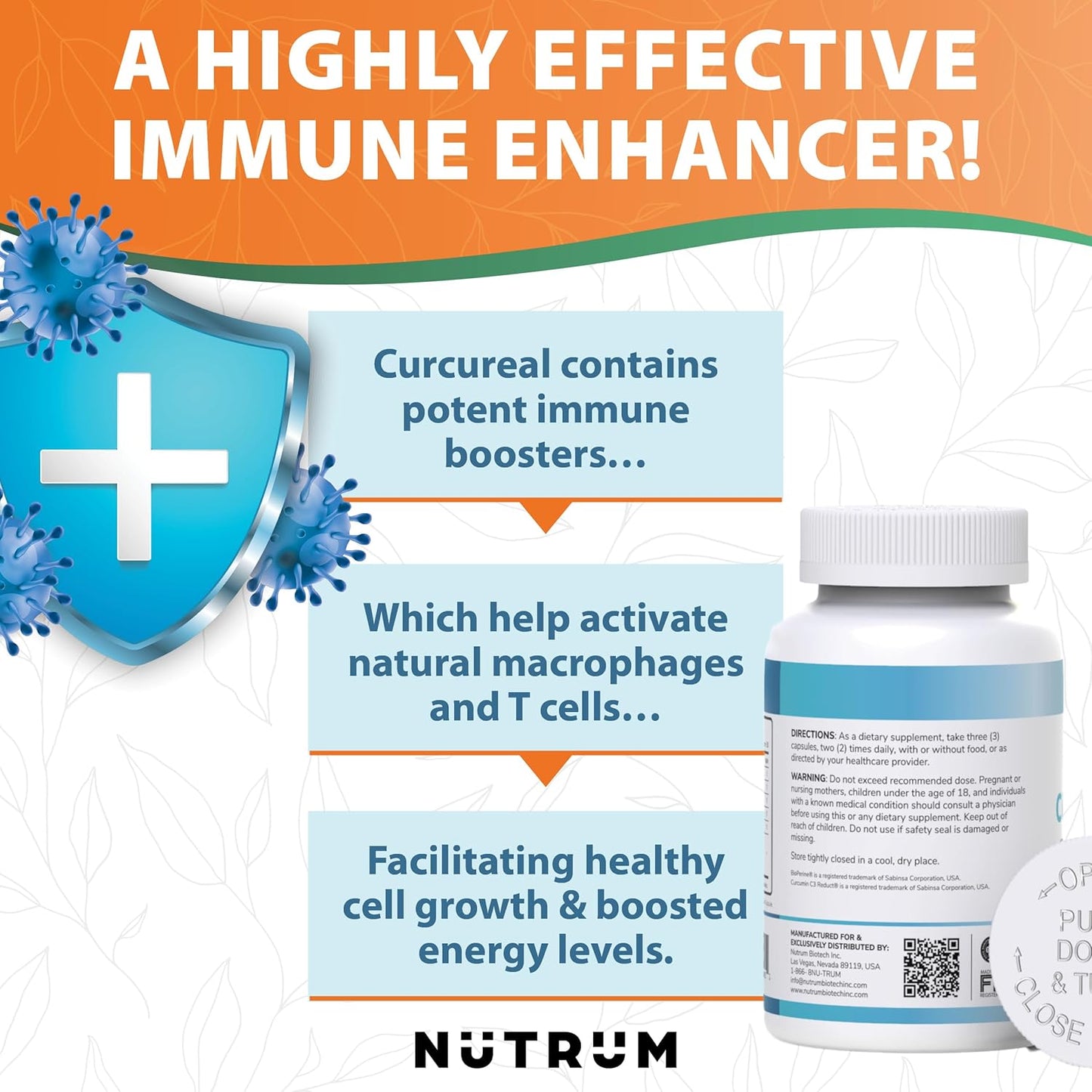 Nutrum's Advanced Vegan Immune Support Supplements with Curcumin, Fucoidan, and Herbal Extracts - 90 Capsules for Cellular Health and Immunity Boost