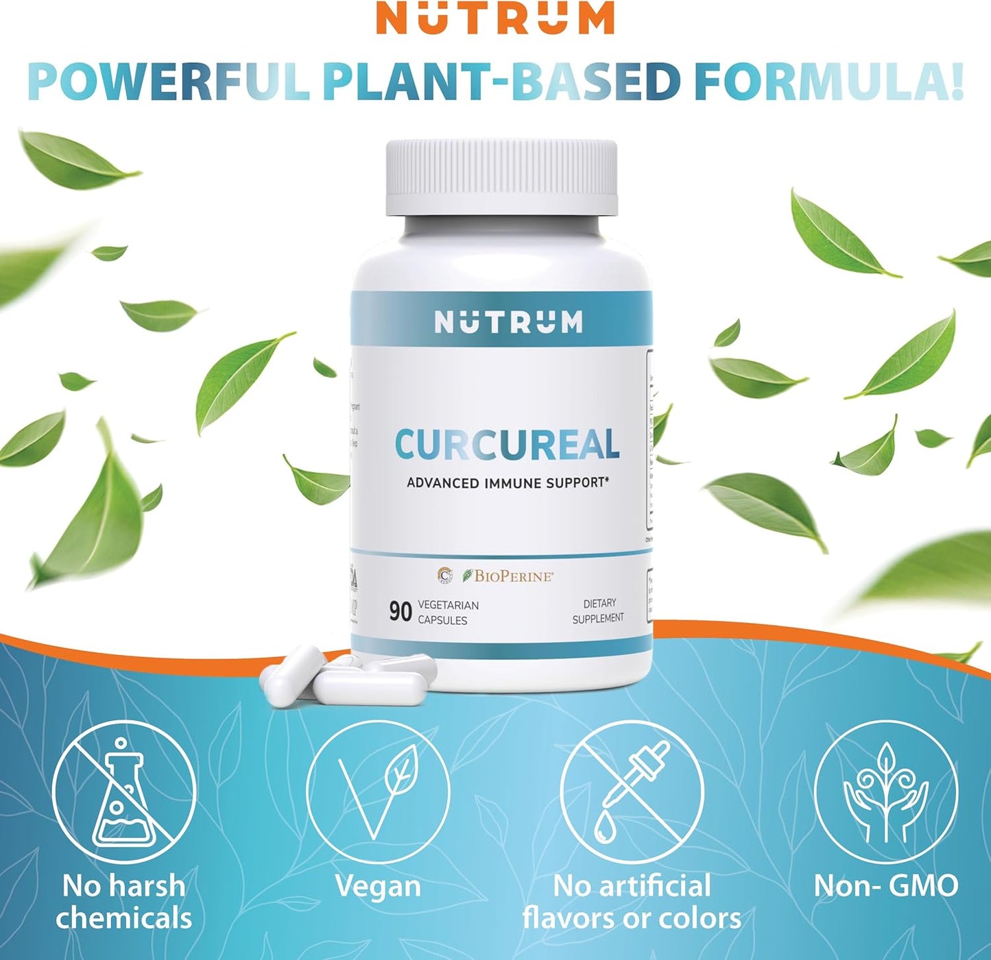 Nutrum's Advanced Vegan Immune Support Supplements with Curcumin, Fucoidan, and Herbal Extracts - 90 Capsules for Cellular Health and Immunity Boost