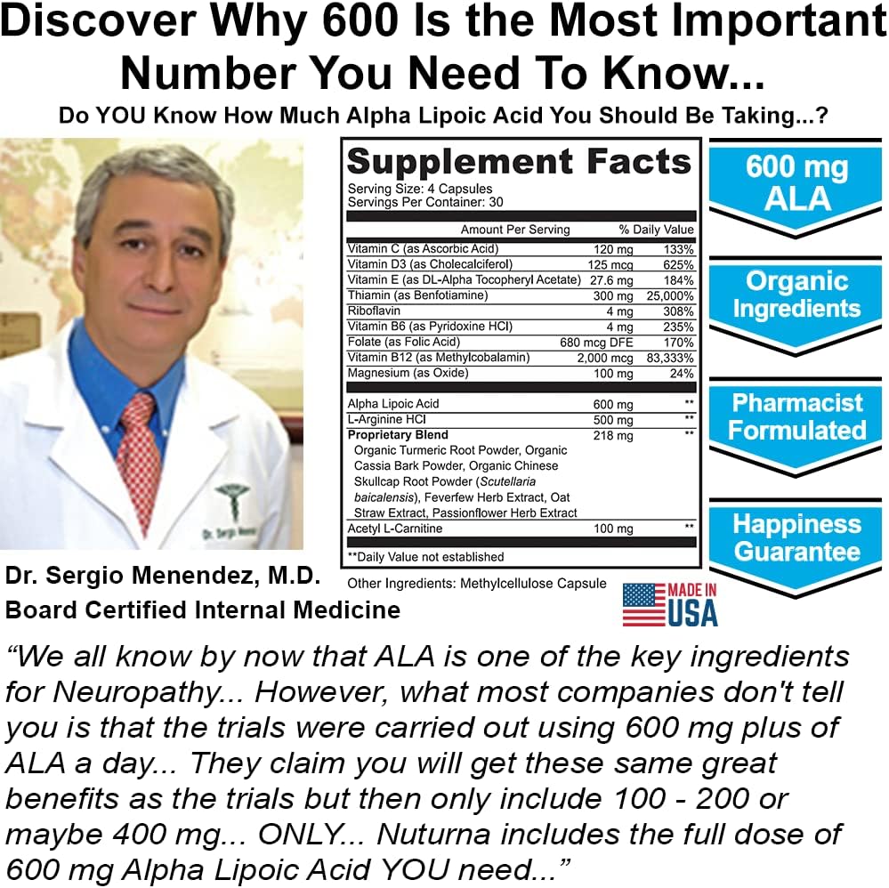 Nuturna Neuropathy Supplement: Maximum Strength ALA Nerve Support - 18-in-1 Natural Nerve Vitamins - 120.01 Capsules