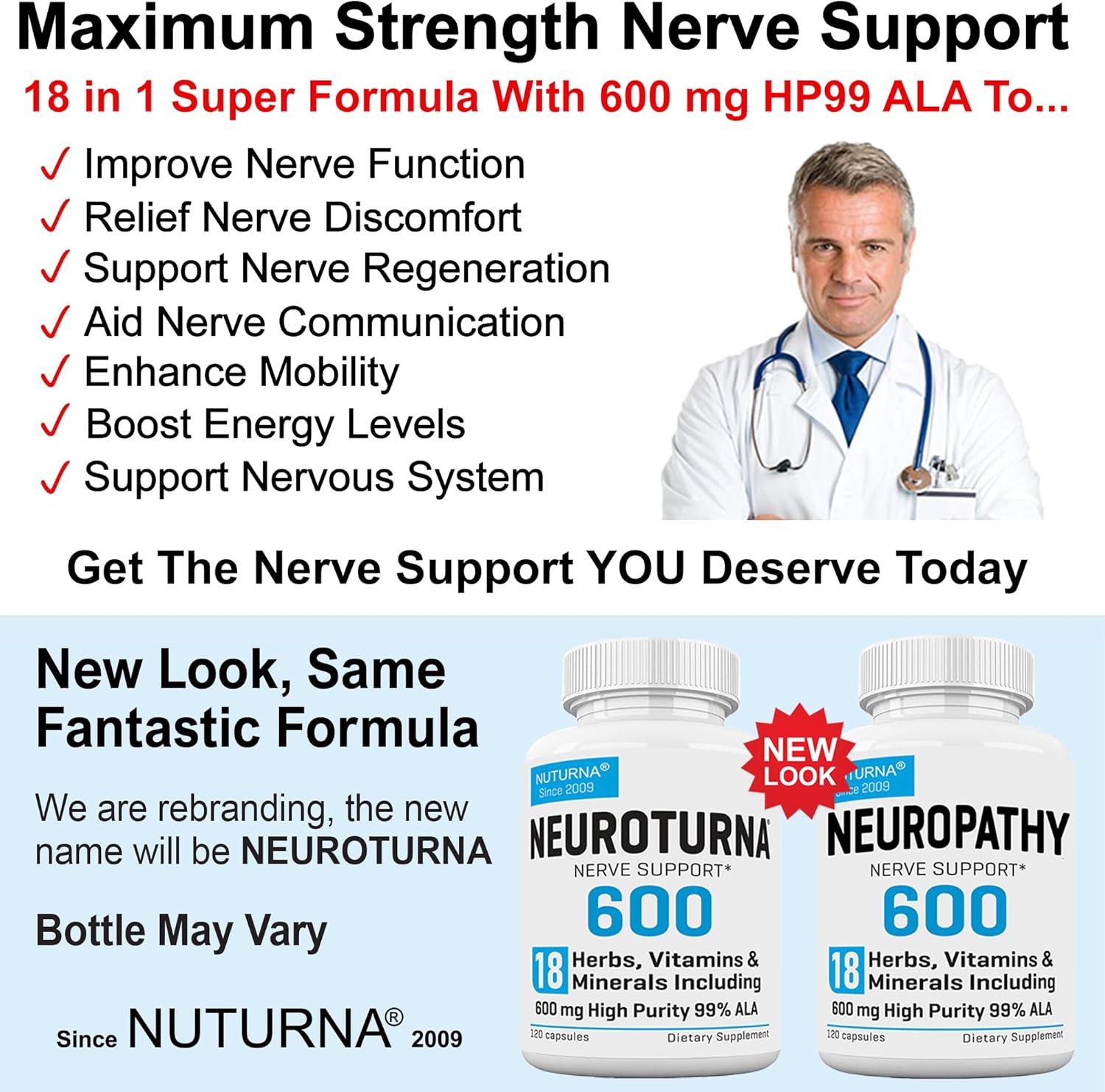 Nuturna Neuropathy Support Supplement - Maximum Strength ALA Nerve Support - Natural Nerve Vitamins - 120.02 Capsules