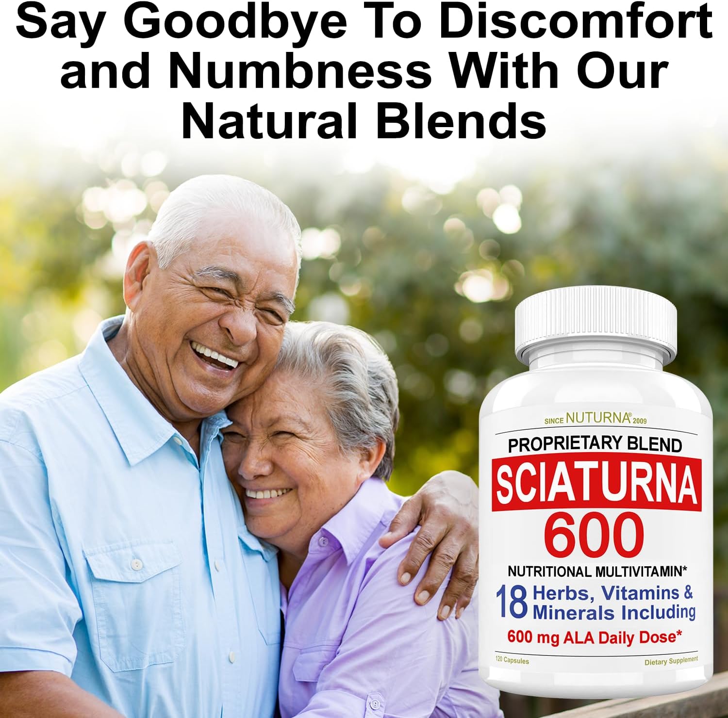 Nuturna Sciatic Nerve Relief Support Formula Supplement - 18-in-1 Sciatica Nerve Formula with 600mg Alpha Lipoic Acid & Turmeric Curcumin - 120 Pills, USA Made