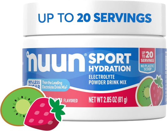 Nuun Sport Electrolyte Powder Canister - Strawberry Kiwi, Hydration Drink Mix with 5 Essential Electrolytes, 15mg Magnesium, Vegan, Non-GMO - 20 Servings