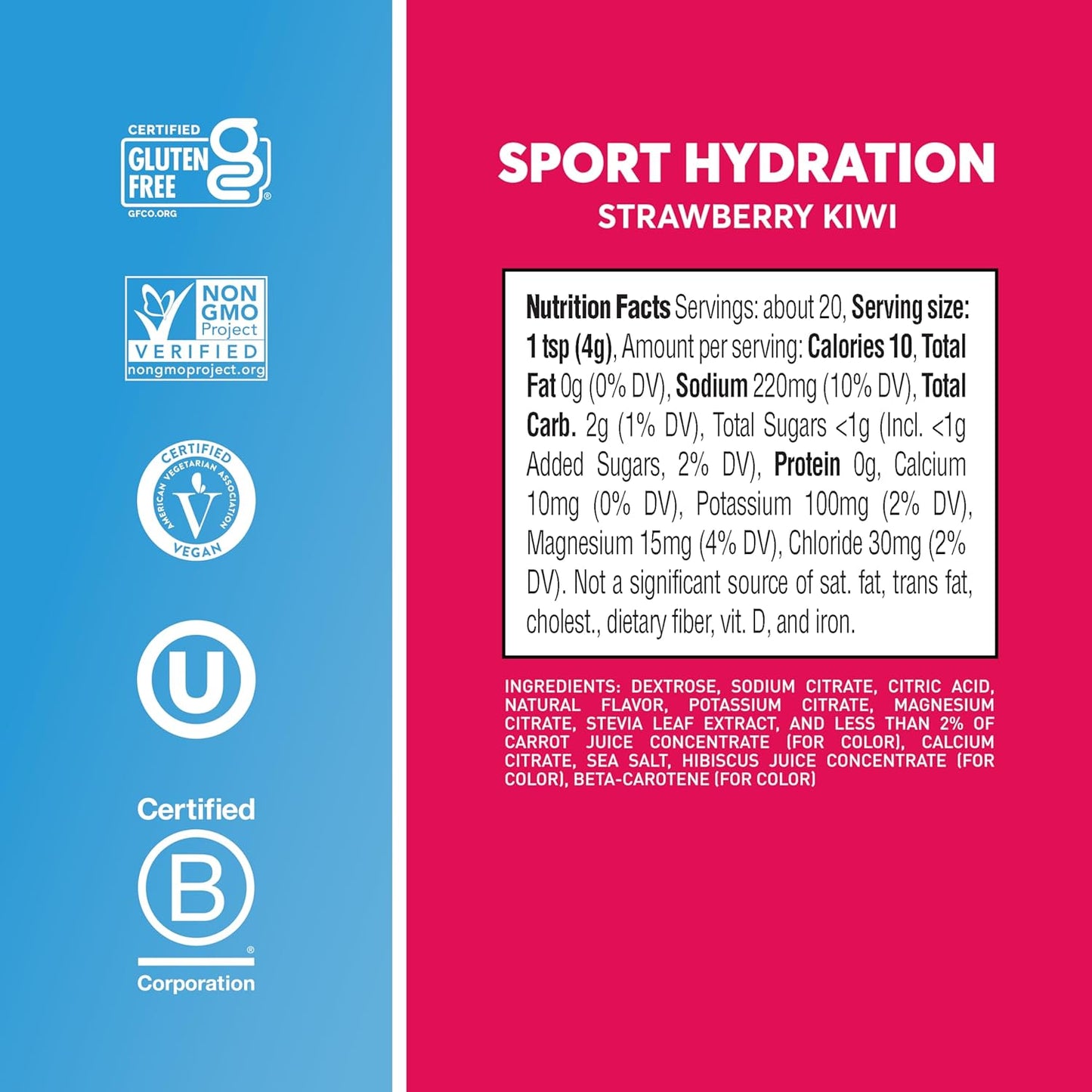Nuun Sport Electrolyte Powder Canister - Strawberry Kiwi, Hydration Drink Mix with 5 Essential Electrolytes, 15mg Magnesium, Vegan, Non-GMO - 20 Servings