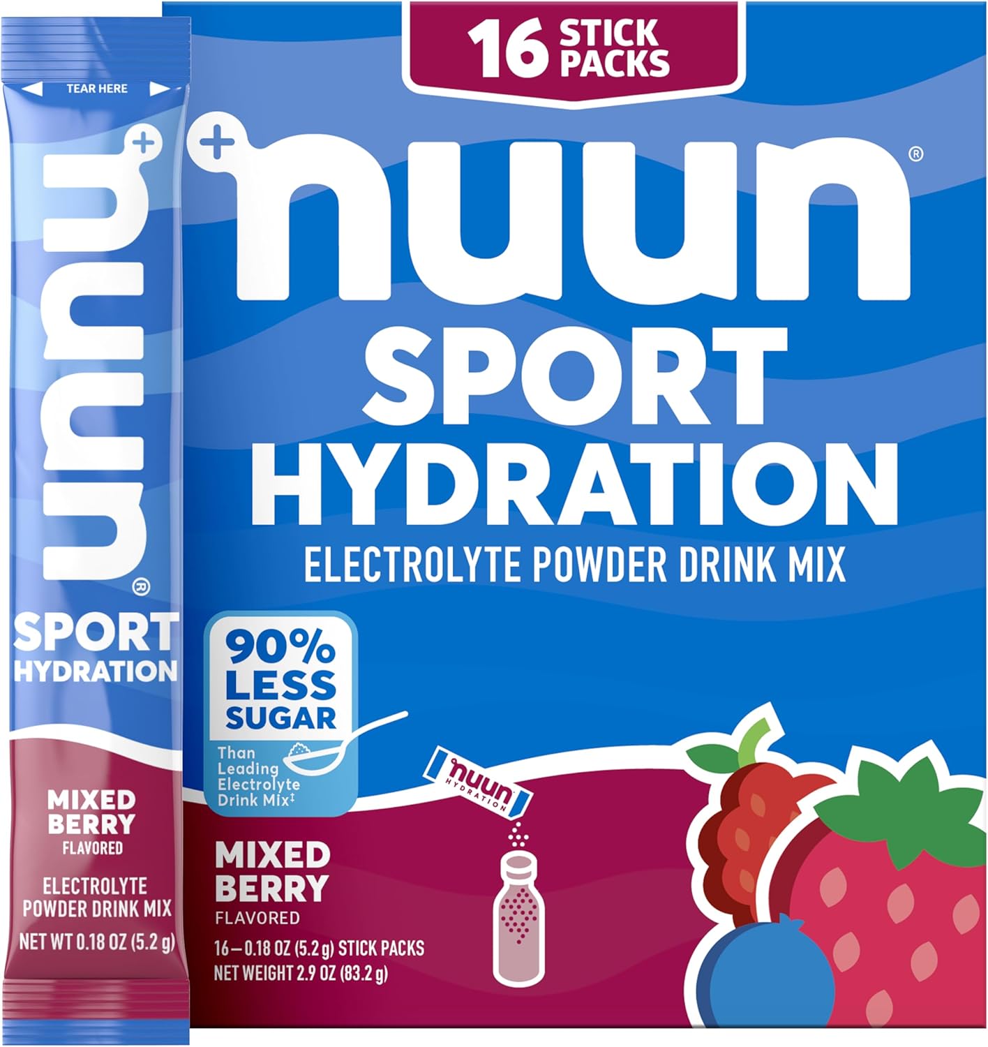 Nuun Sport Electrolyte Powder Packets - Mixed Berry Flavor | Hydration Drink Mix with 5 Essential Electrolytes & Magnesium | Non GMO, Vegan | 16 Single Servings