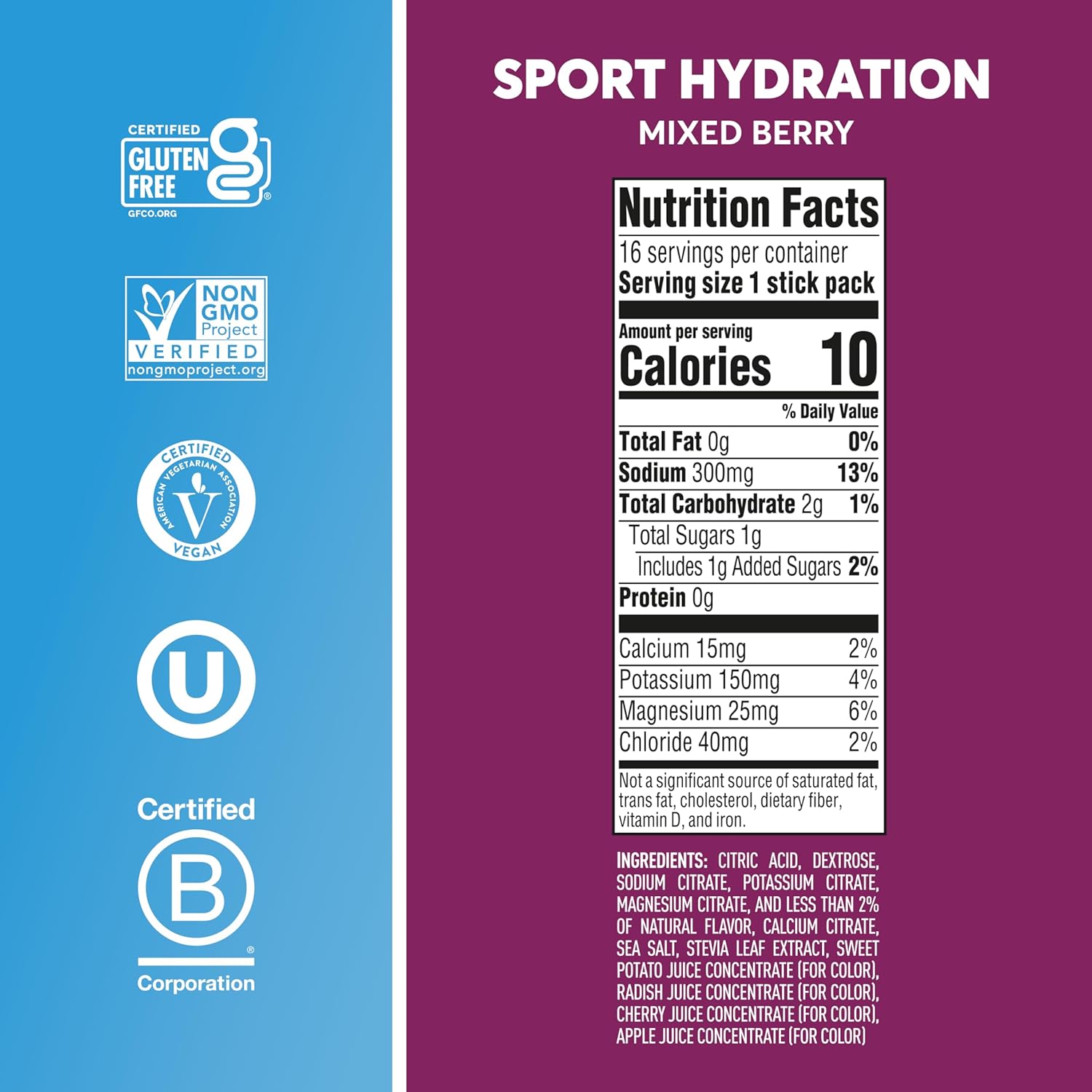 Nuun Sport Electrolyte Powder Packets - Mixed Berry Flavor | Hydration Drink Mix with 5 Essential Electrolytes & Magnesium | Non GMO, Vegan | 16 Single Servings
