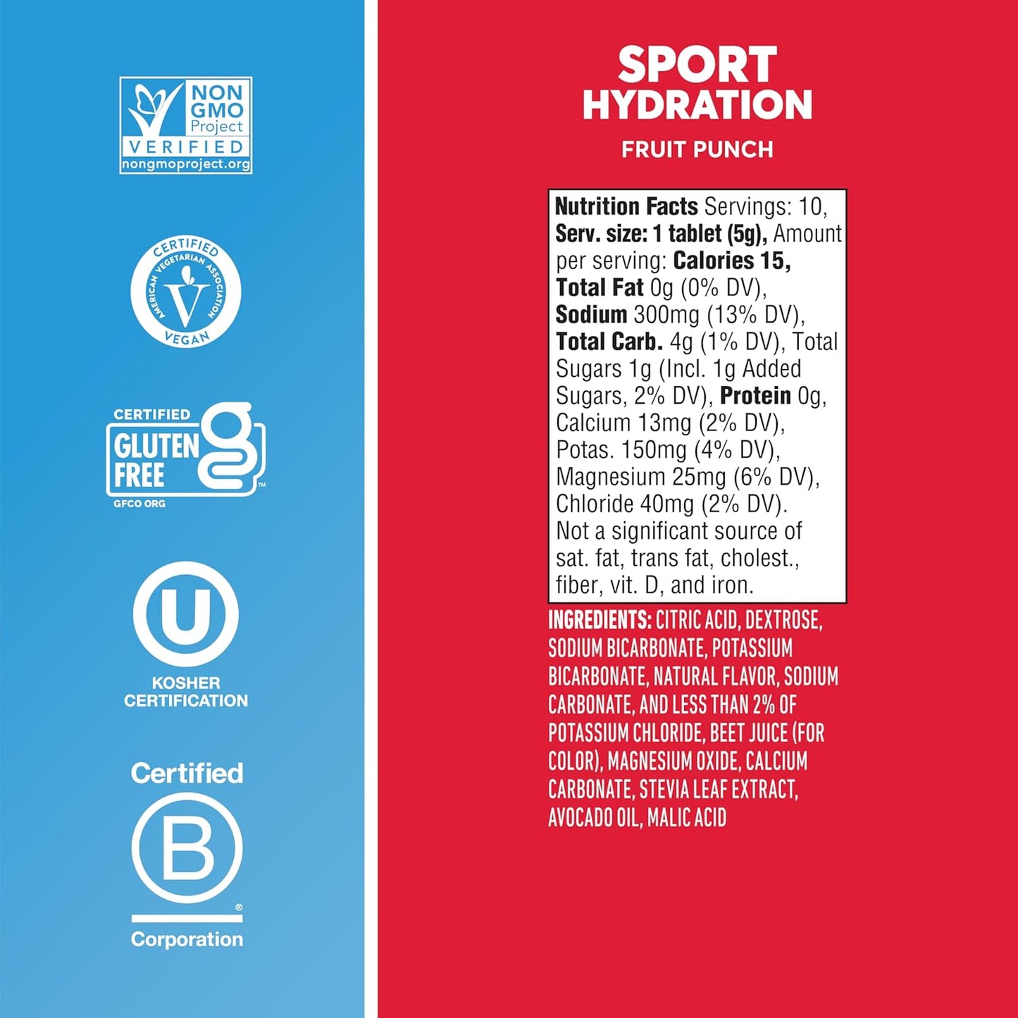 Nuun Sport Electrolyte Tablets - Fruit Punch Flavor, Dissolves in Water, 5 Essential Electrolytes, Hydration Drink Mix, Vegan & Non-GMO, 4 Pack (40 Servings)