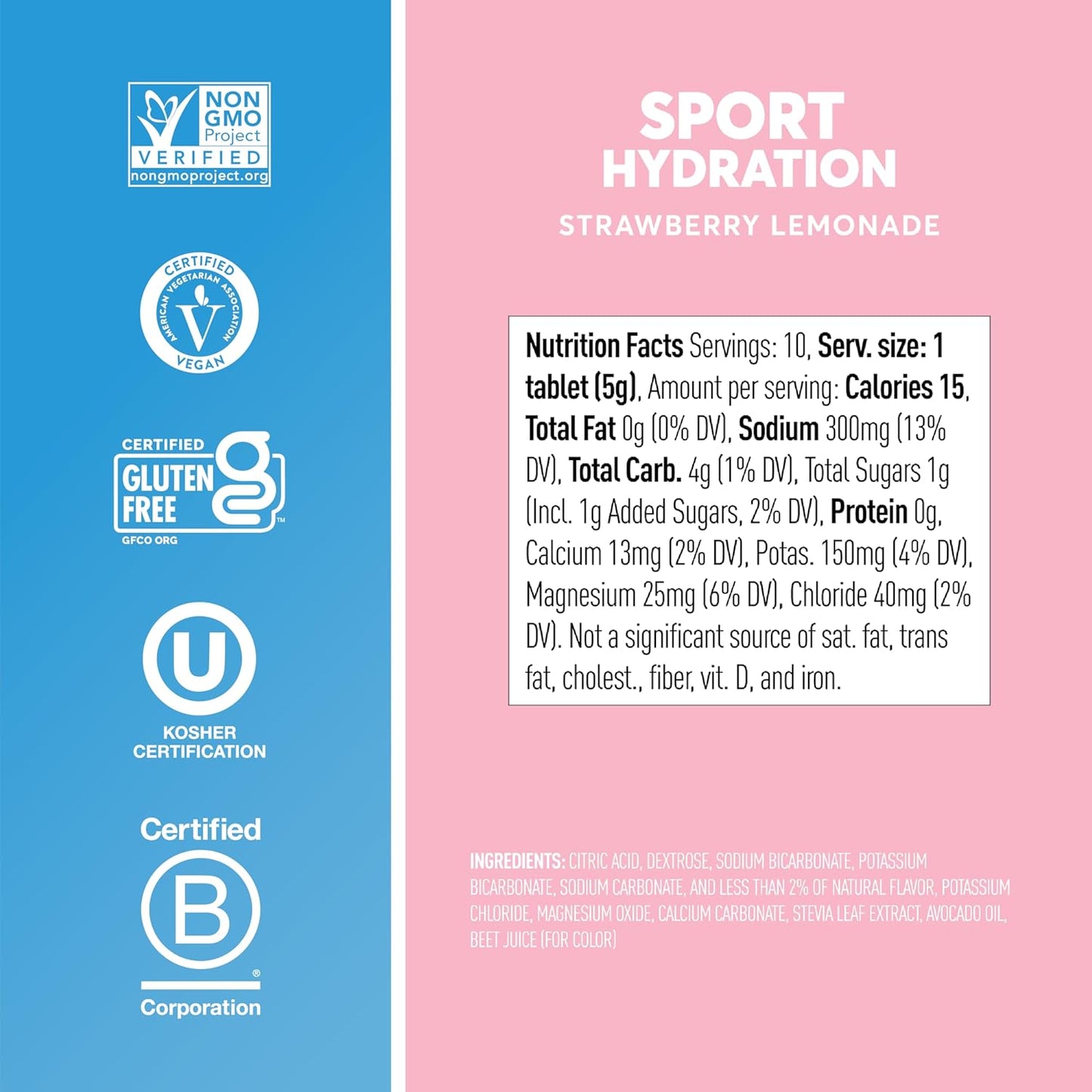 Nuun Sport Electrolyte Tablets - Strawberry Lemonade Flavor, Hydration Drink Mix with 5 Essential Electrolytes, Vegan and Non-GMO, 4 Pack (40 Servings)