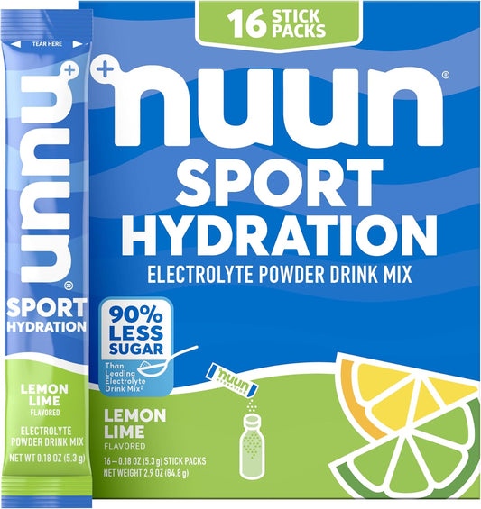 Nuun Sport Lemon Lime Electrolyte Powder Packets - Hydration Drink Mix with Magnesium - 16 Single Serving Sticks