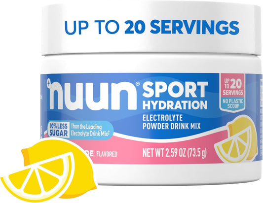 Nuun Sport Pink Lemonade Electrolyte Powder Canister - Hydration Drink Mix with 5 Essential Electrolytes, 15mg Magnesium, 1g Sugar, Non-GMO, Vegan - Up to 20 Servings