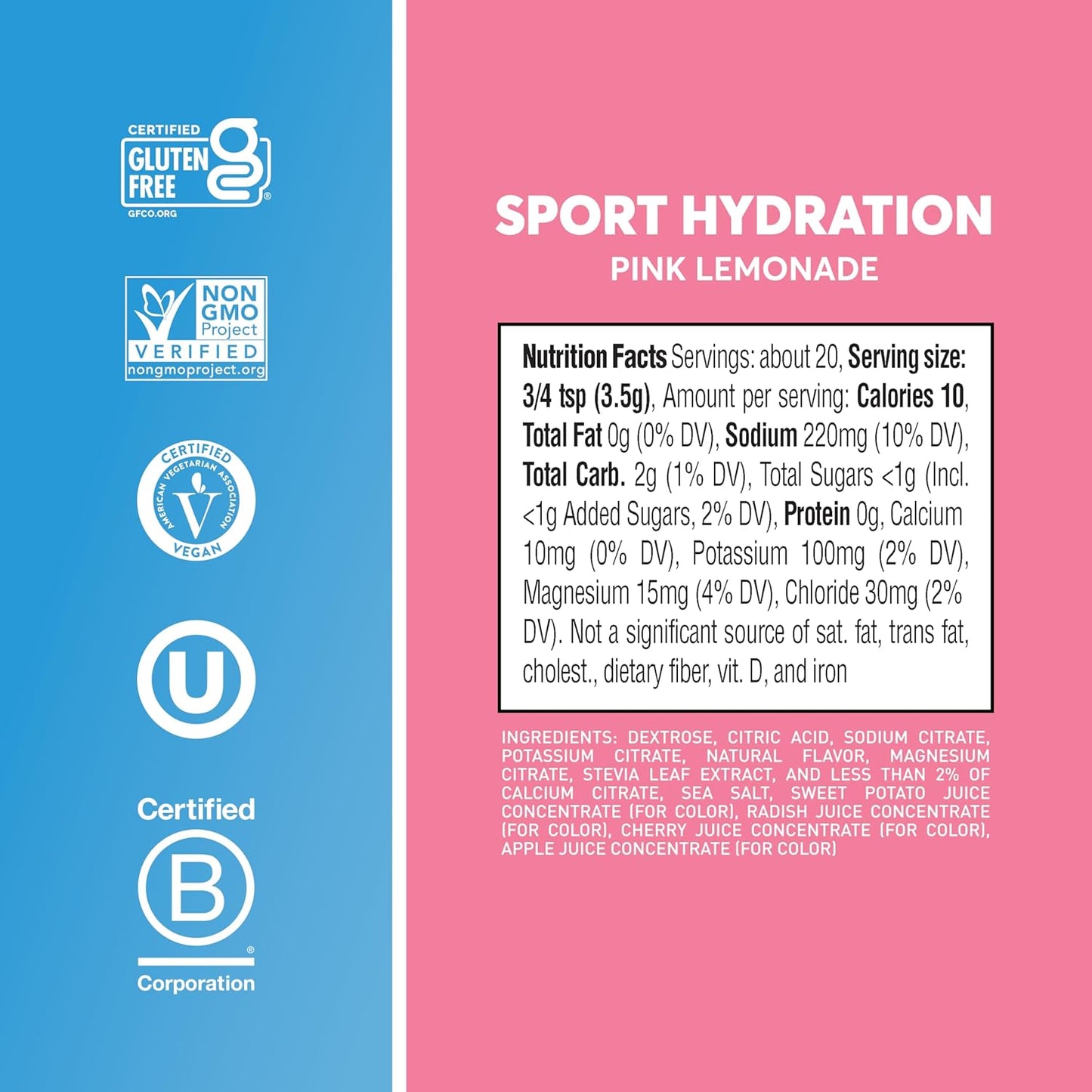 Nuun Sport Pink Lemonade Electrolyte Powder Canister - Hydration Drink Mix with 5 Essential Electrolytes, 15mg Magnesium, 1g Sugar, Non-GMO, Vegan - Up to 20 Servings