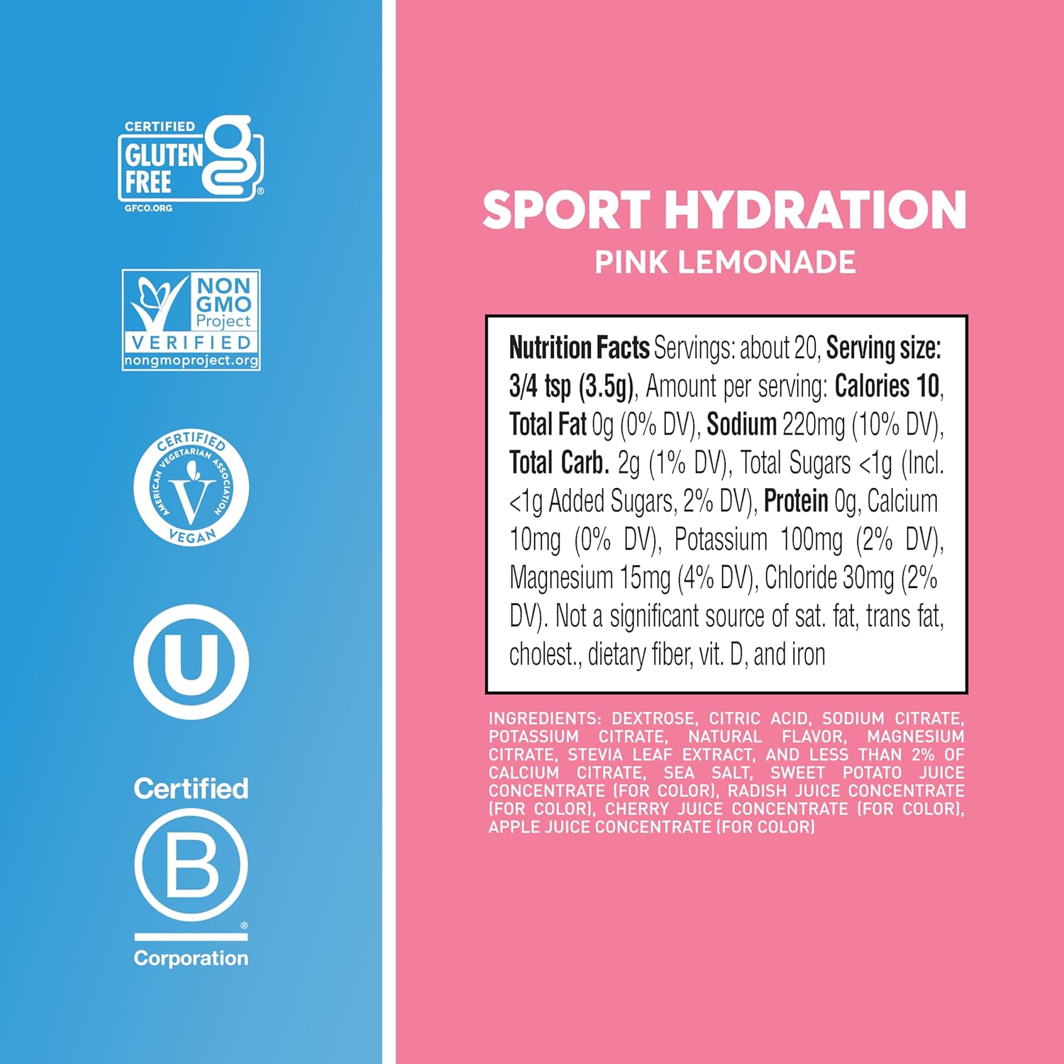 Nuun Sport Pink Lemonade Electrolyte Powder Canister - Hydration Drink Mix with 5 Essential Electrolytes, 15mg Magnesium, 1g Sugar, Non-GMO, Vegan - Up to 20 Servings