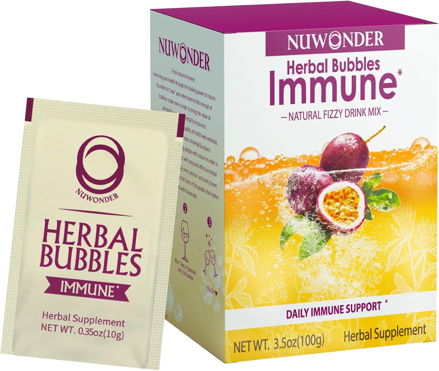 NUWONDER Immune Booster Fizzy Drink Mix Herbal Supplement with Astragalus, Ginger, Jujube, Atractylodes, Passion Fruit, 10 packs + 1 Bonus Bag, No Artificial Ingredients