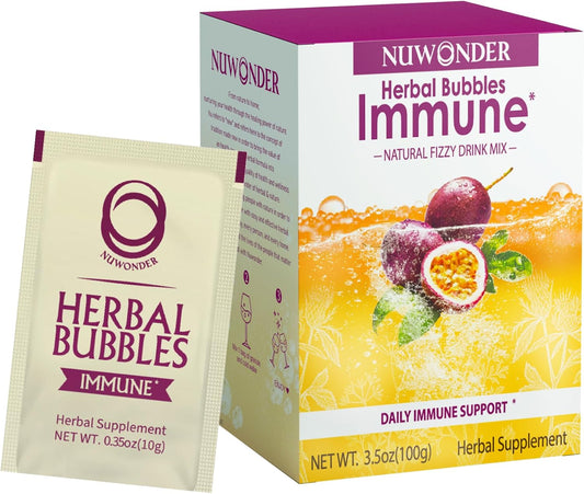 NUWONDER Immune Booster Fizzy Drink Mix Herbal Supplement with Astragalus, Ginger, Jujube, Atractylodes, Passion Fruit, 10 packs + 1 Bonus Bag, No Artificial Ingredients