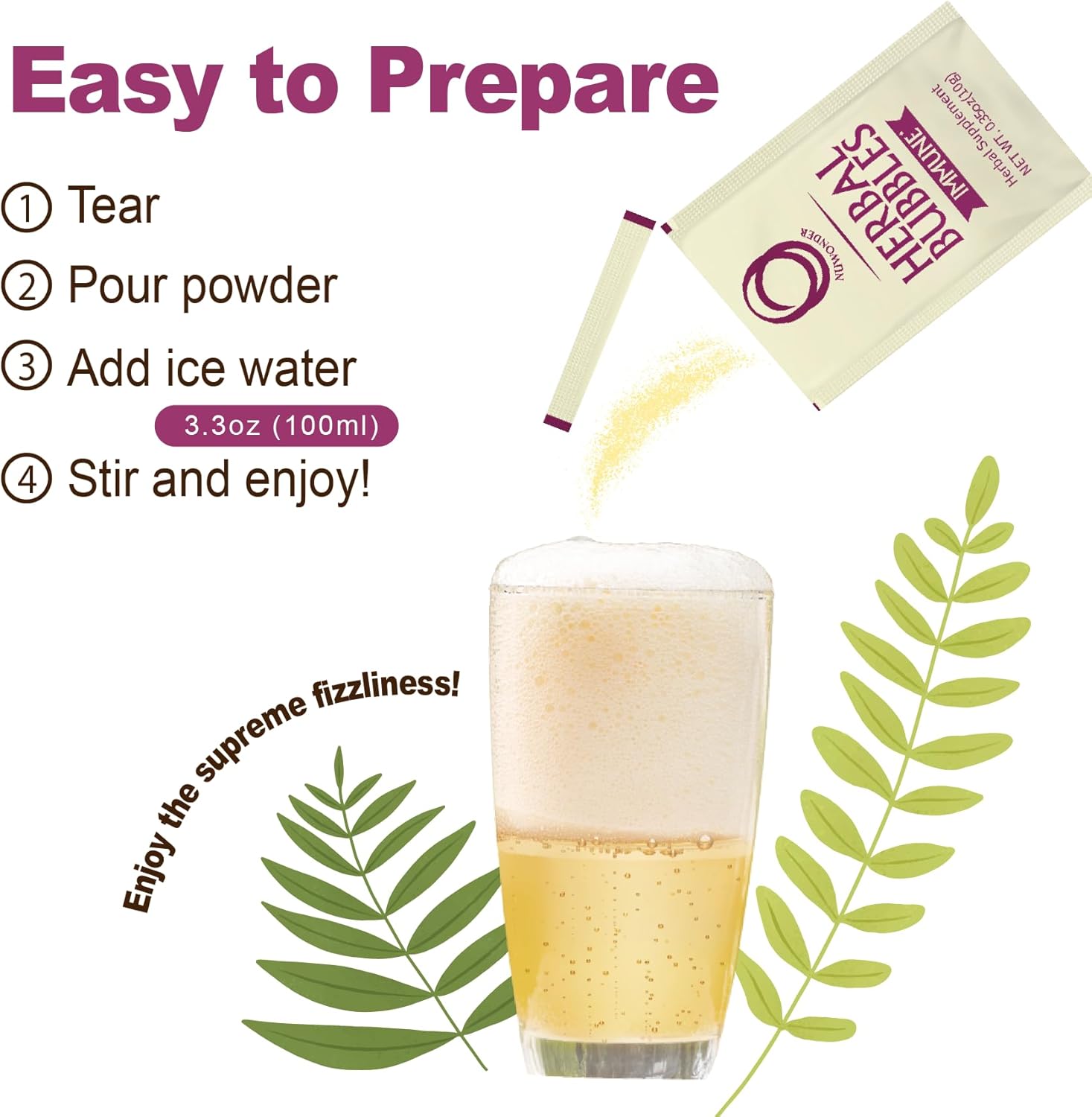 NUWONDER Immune Boosting Fizzy Drink Mix Herbal Supplement with Astragalus, Ginger, Jujube, Atractylodes, Passion Fruit - 10 packs (2 Boxes)