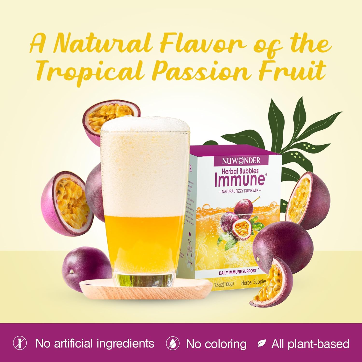 NUWONDER Immune Boosting Fizzy Drink Mix Herbal Supplement with Astragalus, Ginger, Jujube, Atractylodes, Passion Fruit - 10 packs (2 Boxes)