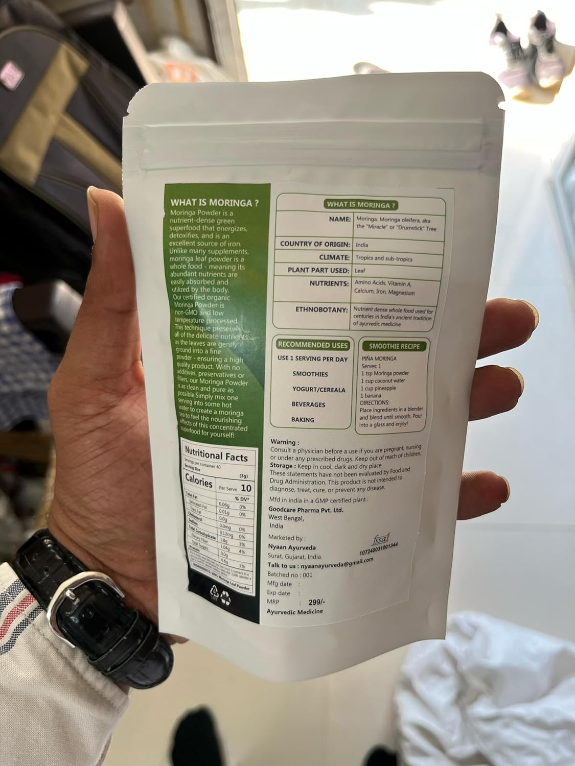NYAAN AYURVEDA 100% Pure Moringa Oleifera Leaf Powder - Premium Quality Nutrients - Gentle Dried Leaves - Pocket Friendly Pack - Easy to Carry - 300gm Pack (Pack of 3)