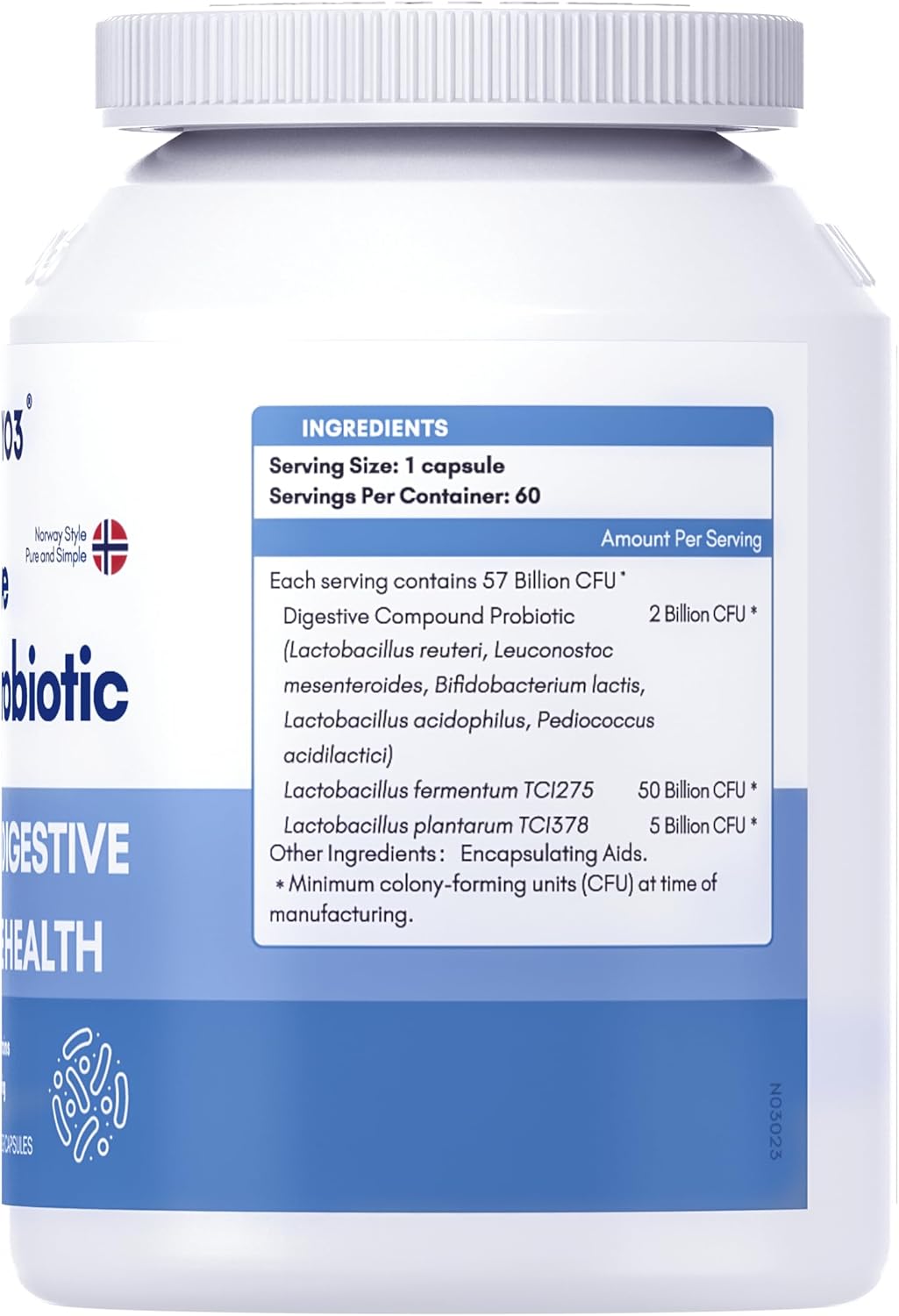 NYO3 Digestive Probiotics: 57 Billion CFU, 7 Strains, 60 Capsules for Bloat Relief and Digestive & Immune Health