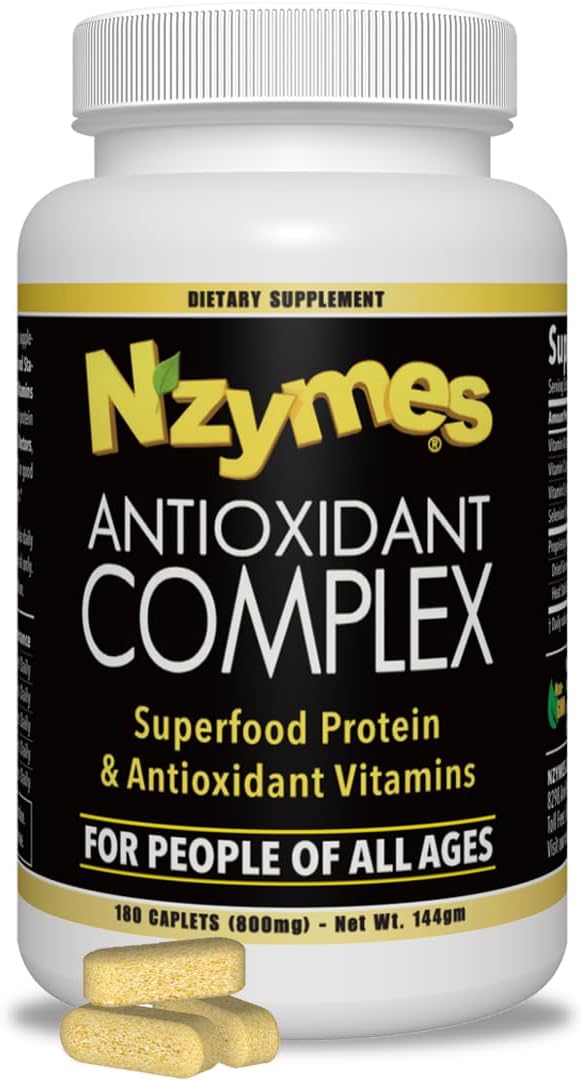 Nzymes Antioxidant Complex: Powerful Supplement with Vitamins C, E, A, Selenium, Live Enzymes - 180 Count, USA Made