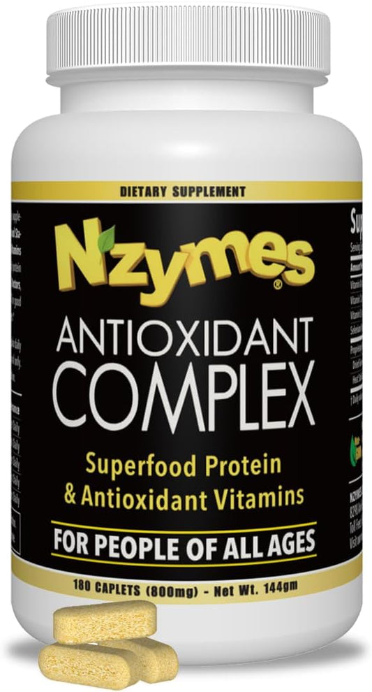 Nzymes Antioxidant Complex: Powerful Supplement with Vitamins C, E, A, Selenium, Live Enzymes - 180 Count, USA Made