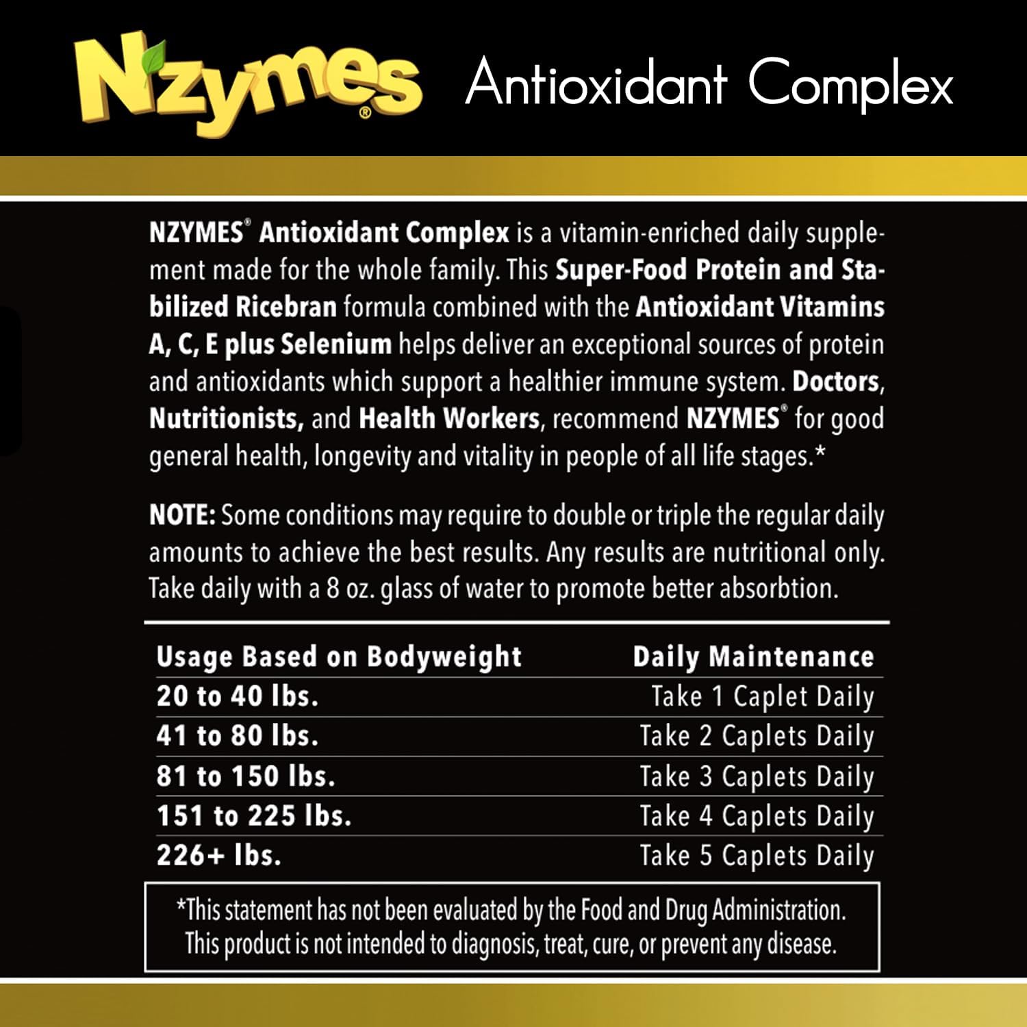 Nzymes Antioxidant Complex: Powerful Supplement with Vitamins C, E, A, Selenium, Live Enzymes - 180 Count, USA Made