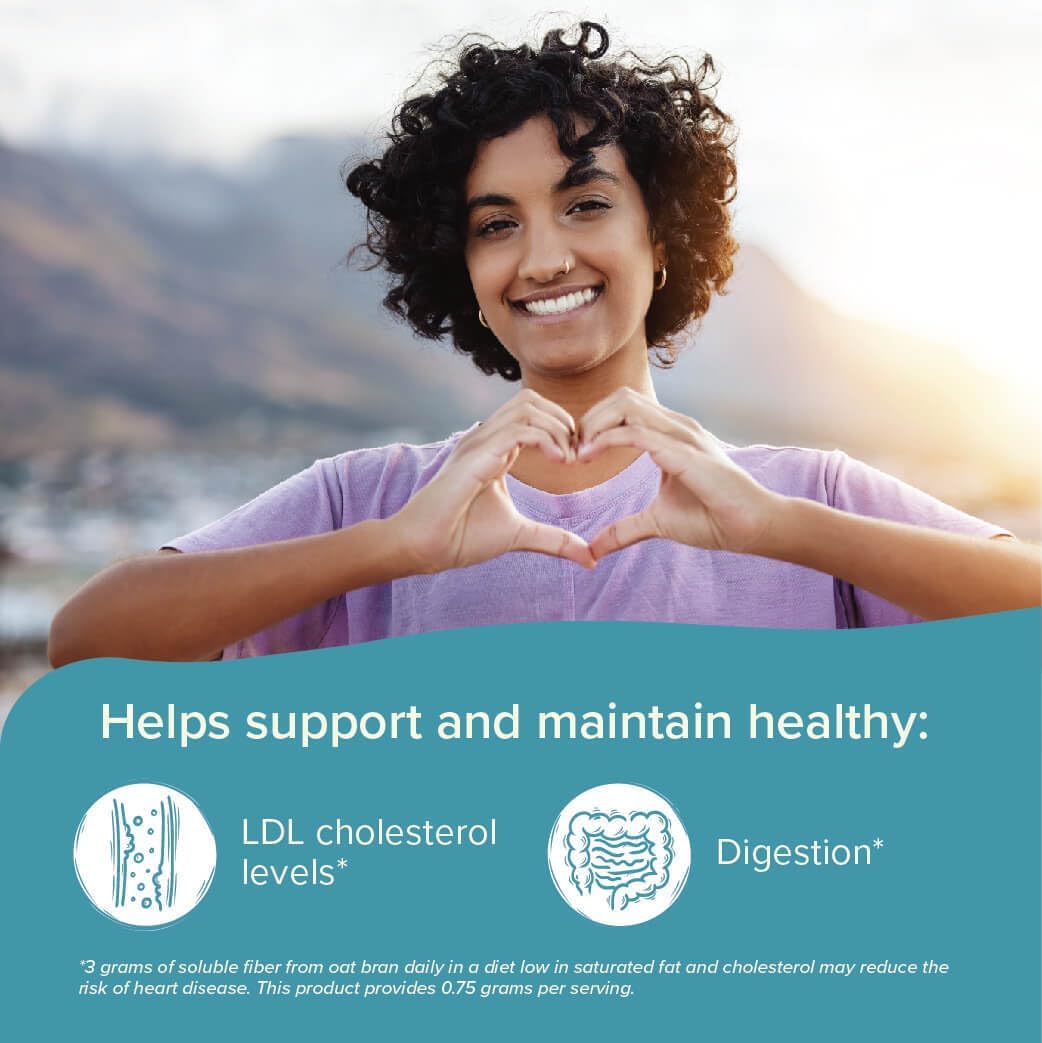 Oat Bran Powder with 750mg Beta Glucan - Soluble Fiber for Cholesterol & Immune Support - Heart Healthy & Vegan