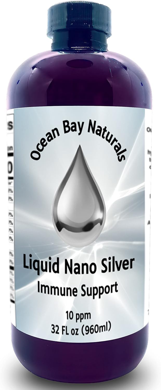Ocean Bay Naturals Liquid Nano Silver 10ppm - Highly Absorbable Silver Solution in 32oz Amber PET Bottle