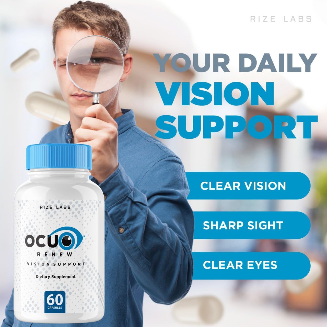 Ocurenew Vision Support Supplement - Natural Capsules for Vision Health & Focus - 60 Capsules