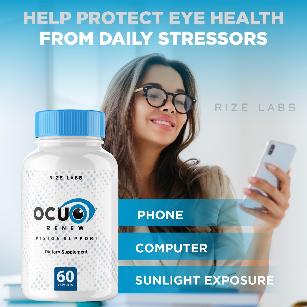 Ocurenew Vision Support Supplement - Natural Capsules for Vision Health & Focus - 60 Capsules