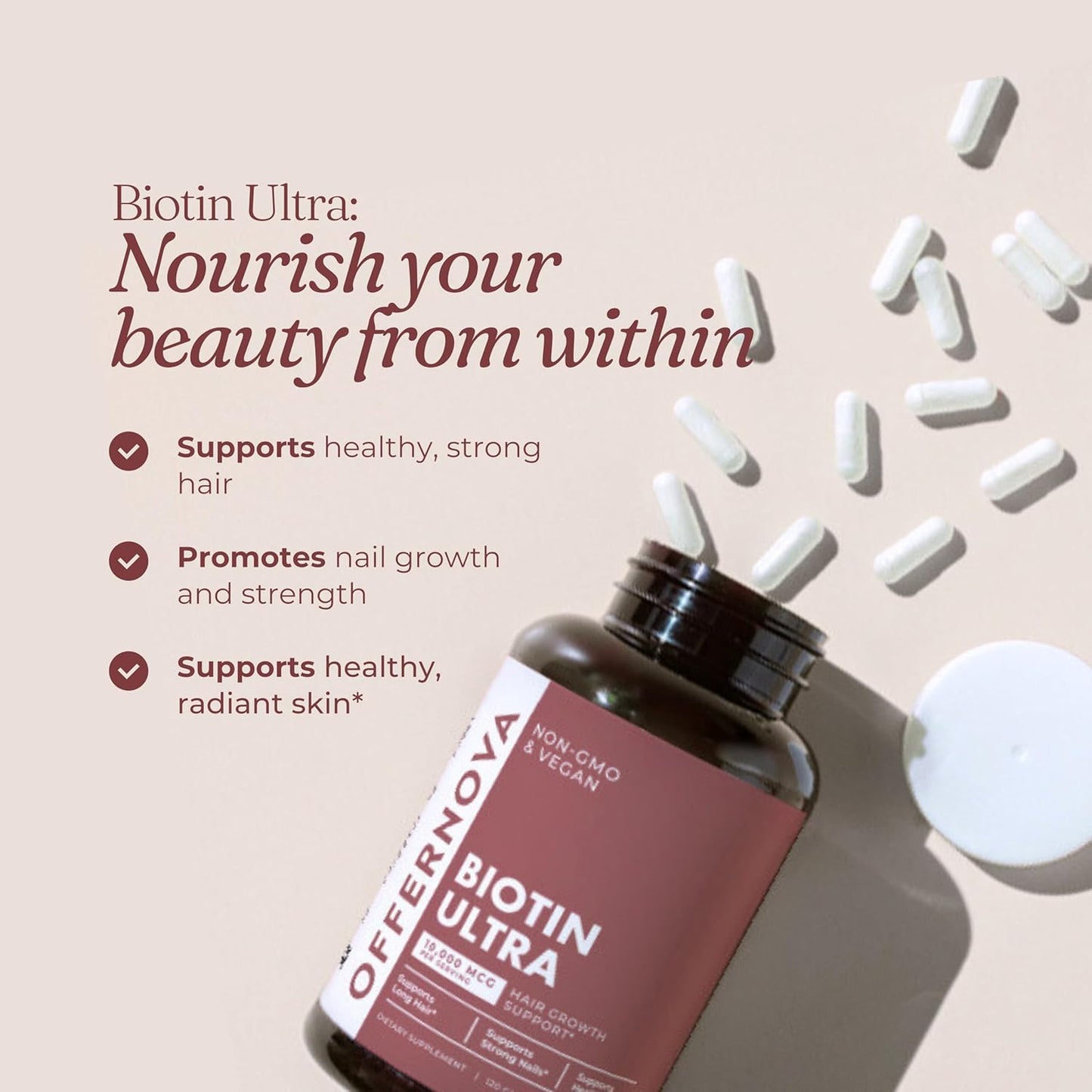 Offernova Biotin Ultra Hair Vitamins with Biotin - Hair and Beard Growth Pills | Strengthens Hair Skin and Nails - 120 Tablets