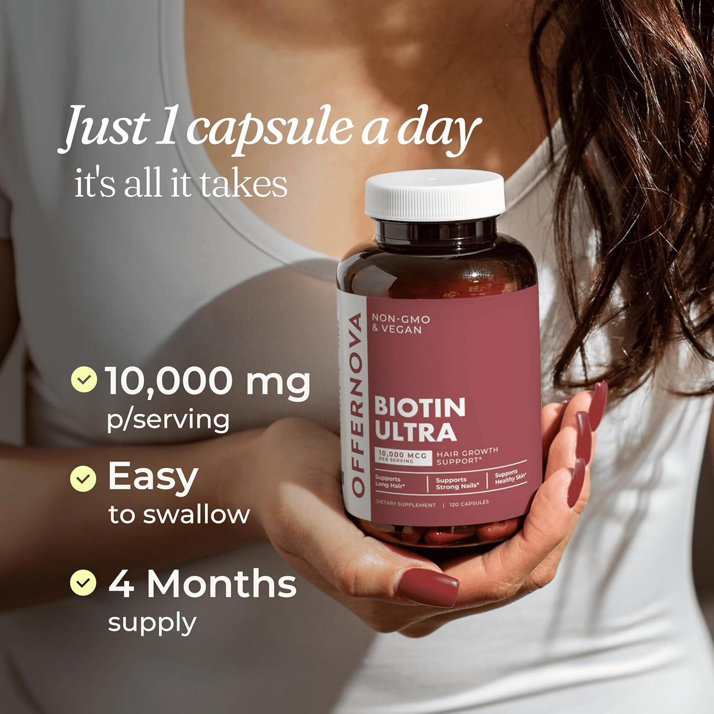 Offernova Biotin Ultra Hair Vitamins with Biotin - Hair and Beard Growth Pills | Strengthens Hair Skin and Nails - 120 Tablets