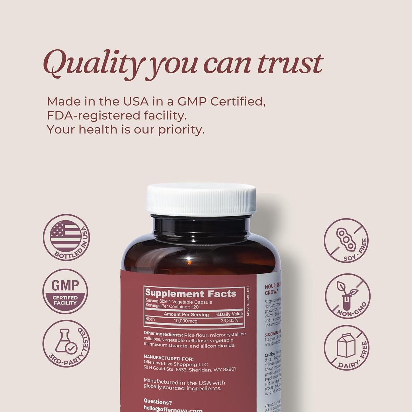 Offernova Biotin Ultra Hair Vitamins with Biotin - Hair and Beard Growth Pills | Strengthens Hair Skin and Nails - 120 Tablets