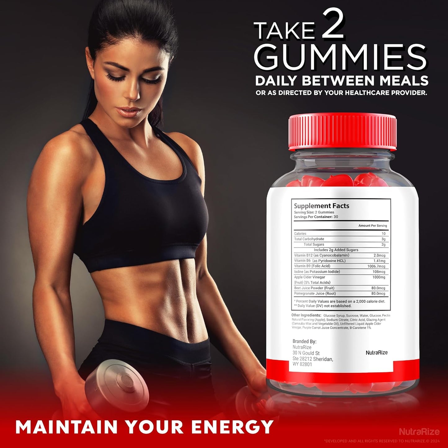 Official NutraRize Supra Keto+ACV Gummies - Pack of 3, All Natural Apple Cider Vinegar Formula - 180 Gummies