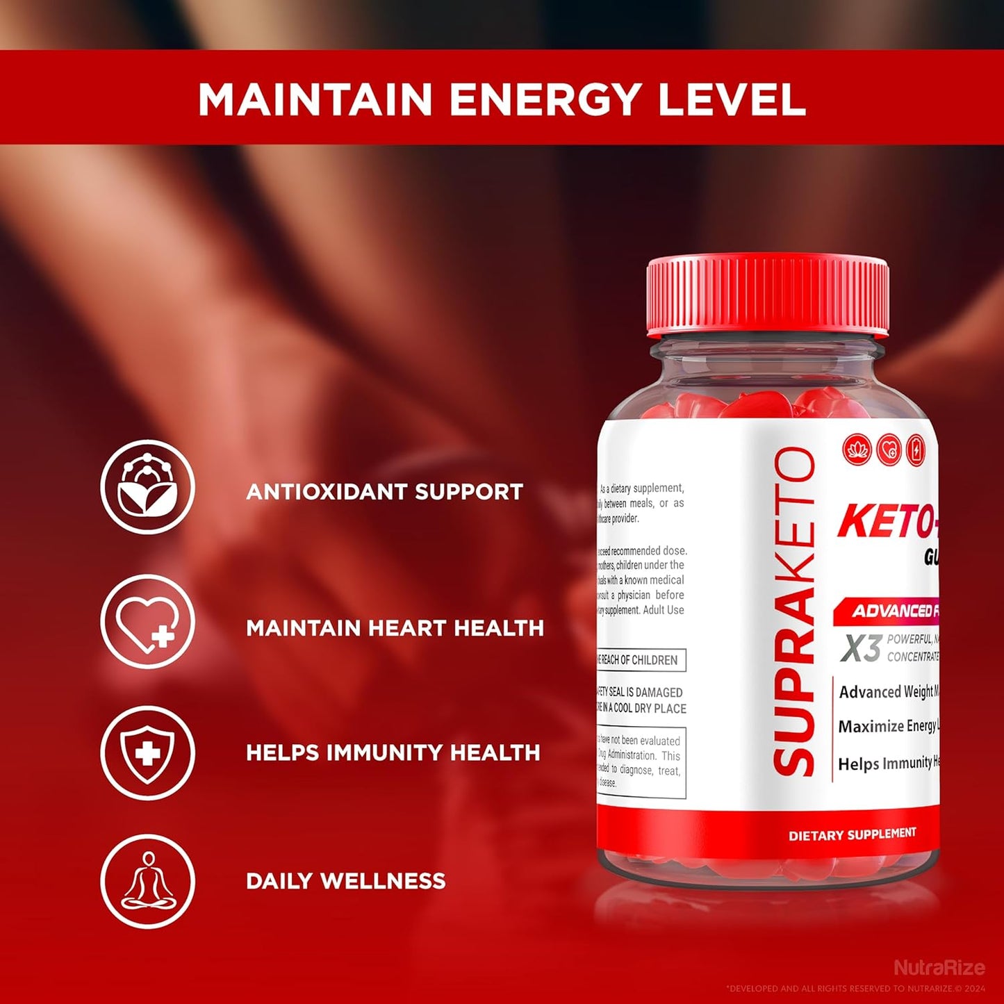 Official NutraRize Supra Keto+ACV Gummies - Pack of 3, All Natural Apple Cider Vinegar Formula - 180 Gummies