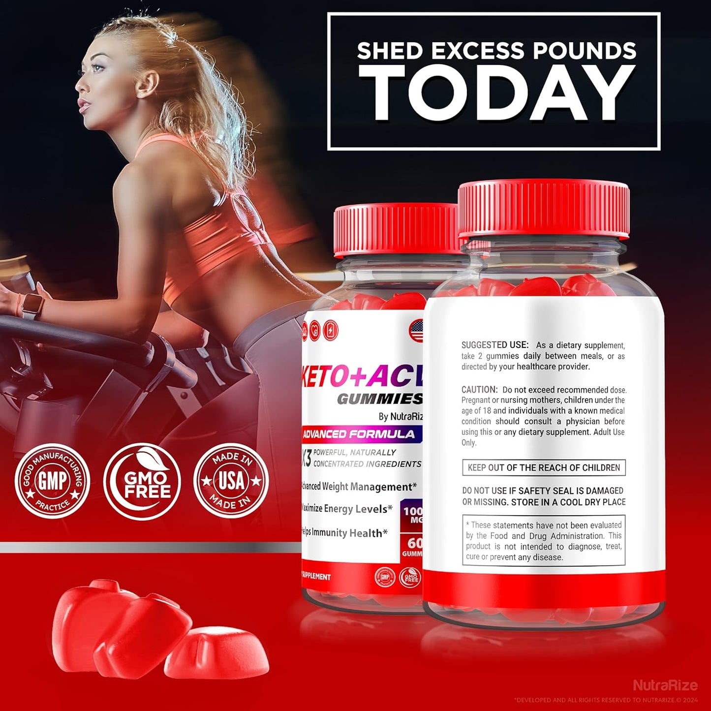 Official NutraRize Supra Keto+ACV Gummies - Pack of 3, All Natural Apple Cider Vinegar Formula - 180 Gummies