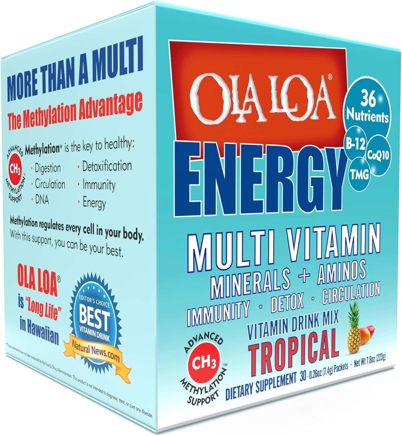 Ola Loa Energy Tropical Multi Vitamin Drink Mix - Amino Energy Powder, Gluten Dairy Caffeine Free - Daily Life Support - 30 Packets - BoostGo Australia