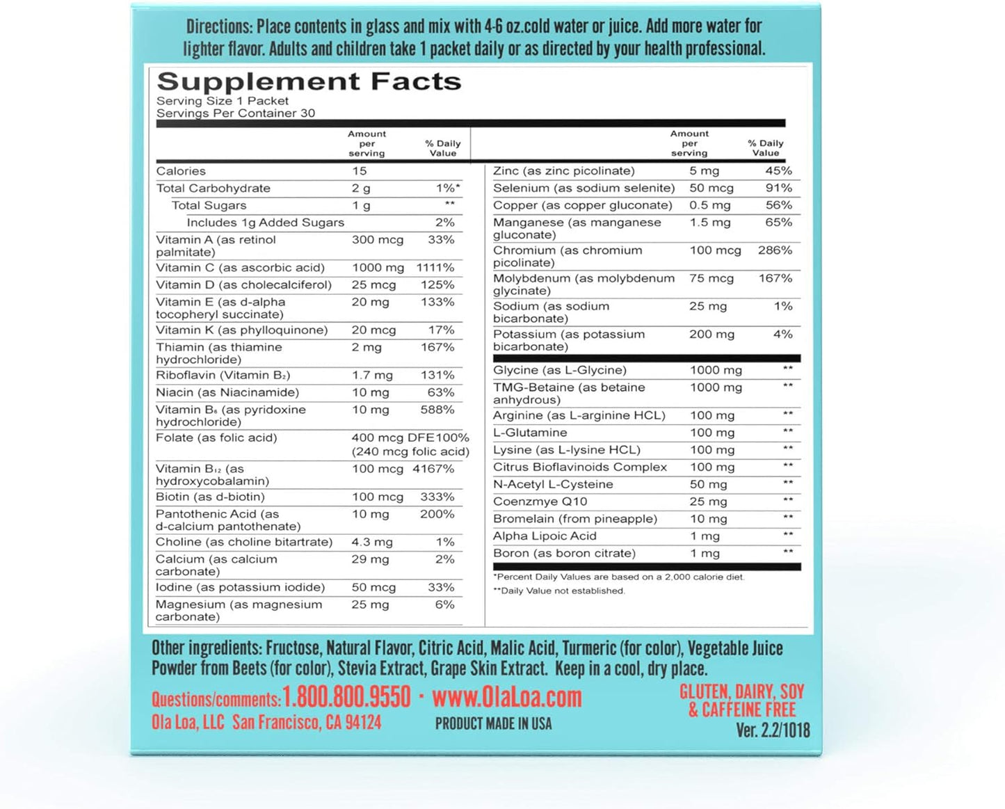 Ola Loa Energy Tropical Multi Vitamin Drink Mix - Amino Energy Powder, Gluten Dairy Caffeine Free - Daily Life Support - 30 Packets - BoostGo Australia