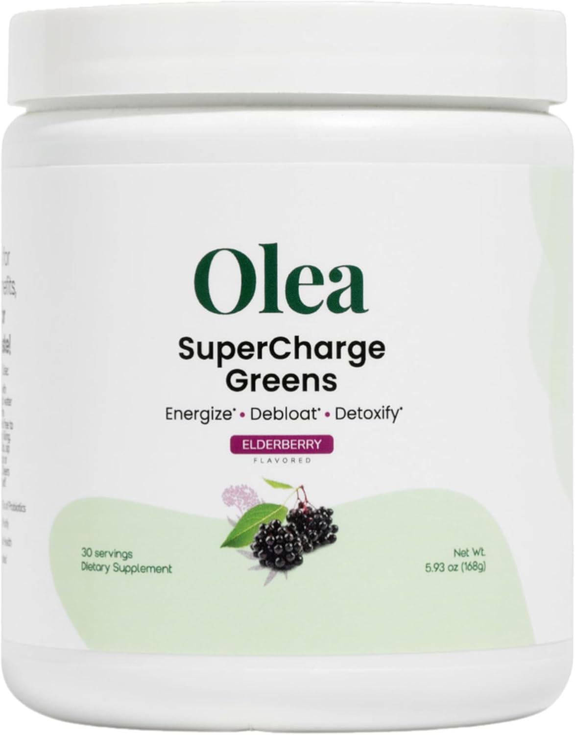 Olea Supercharge Greens Powder with Spirulina, Chlorella, Barley & Wheat Grass, Probiotics & Digestive Enzymes for Energy, Detox, & Gut Health