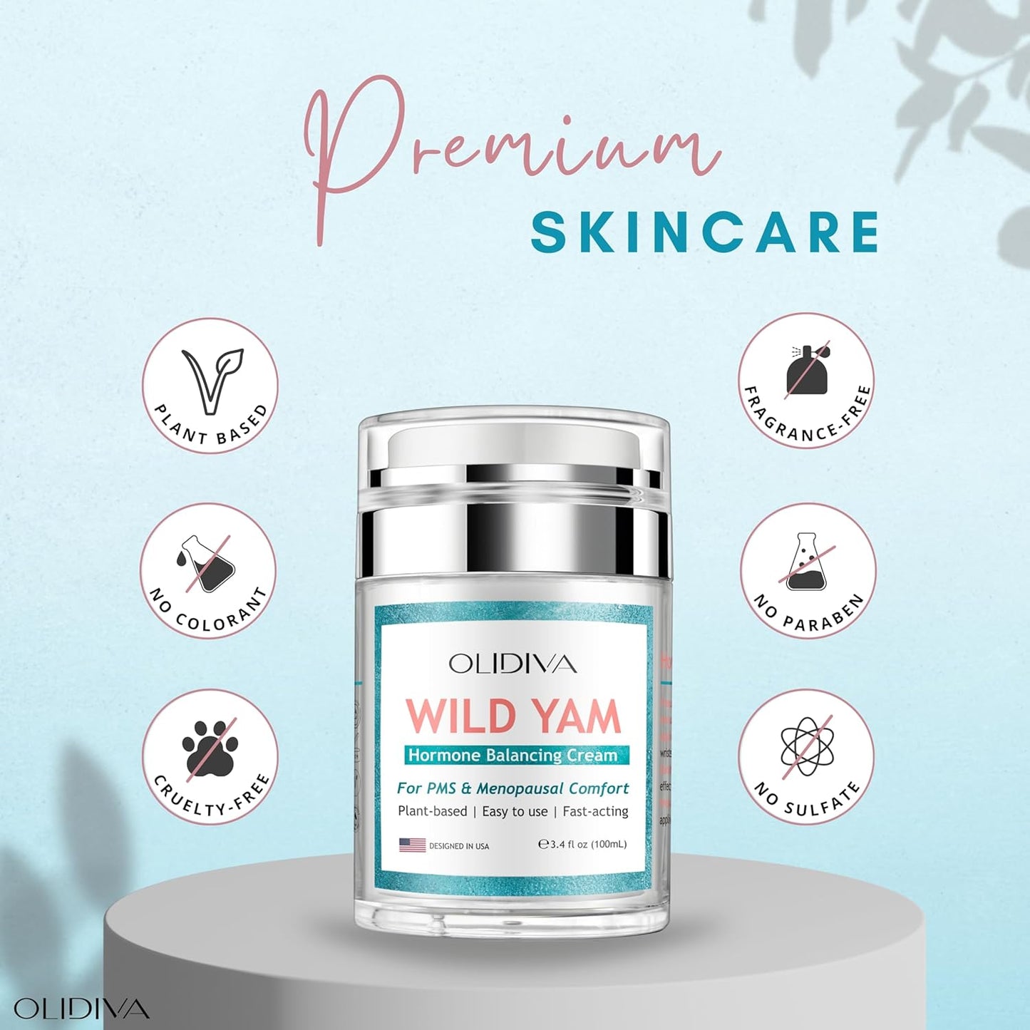 Olidiva Wild Yam Cream 3.4 oz - Hormone Balancing Day & Night Cream for PMS, Menopause, Hot Flashes & Night Sweats