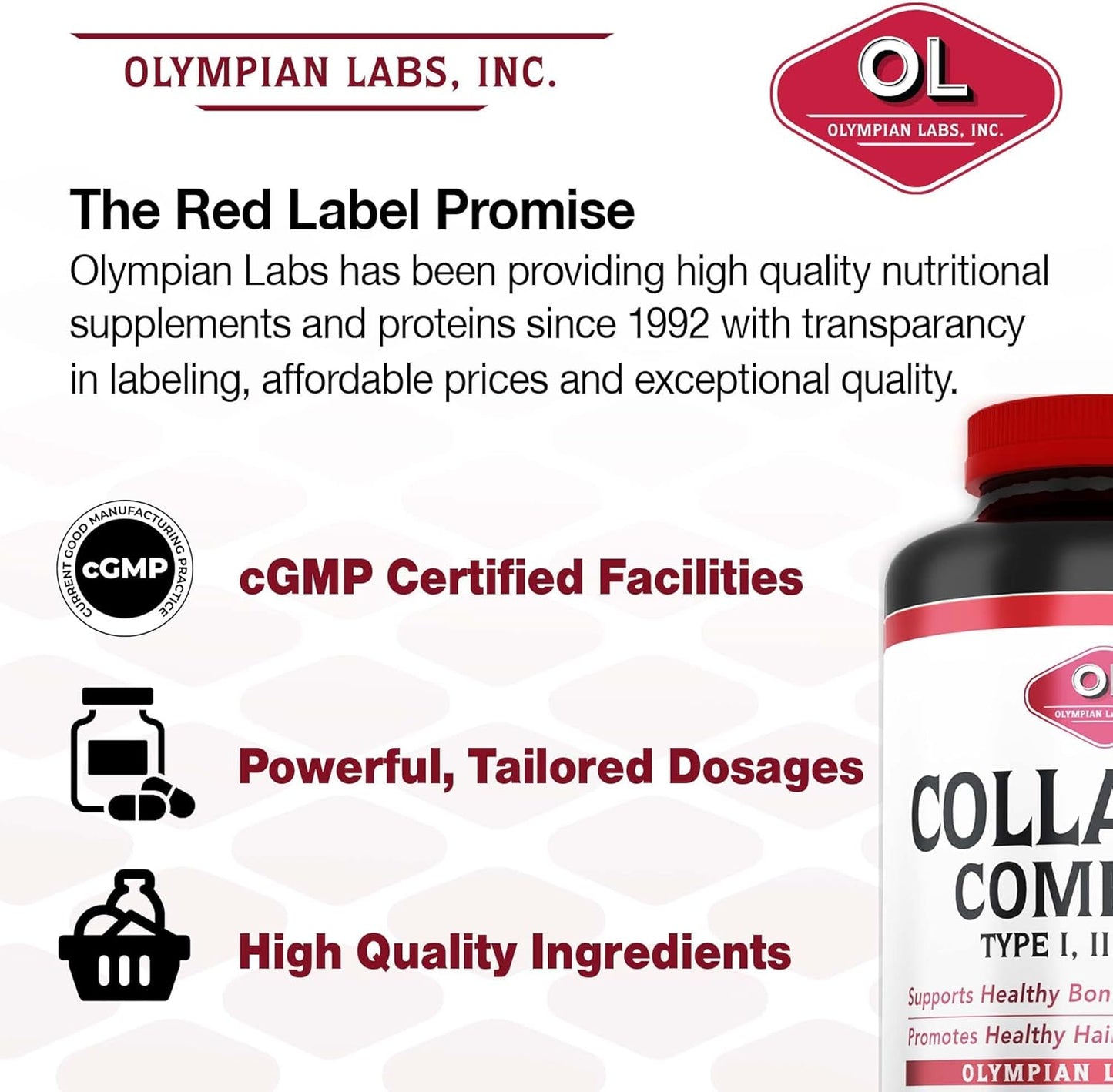 Olympian Labs Multi Collagen Complex for Hair, Nails, Joints, and Gut Health - 90 Capsules, 30-Day Supply