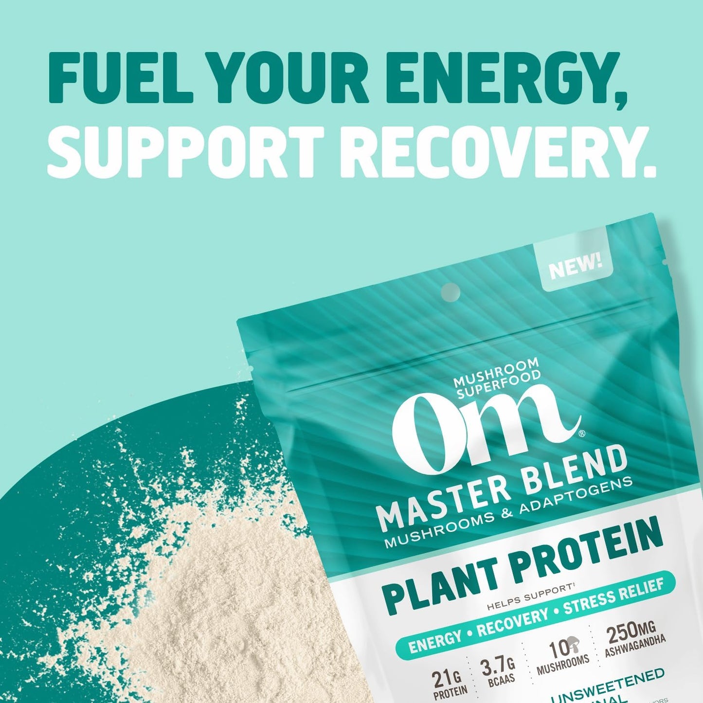 OM Mushroom Superfood Master Blend Plant-Based Protein Powder - 17.07 oz, 16 Servings, Unsweetened Original Flavor