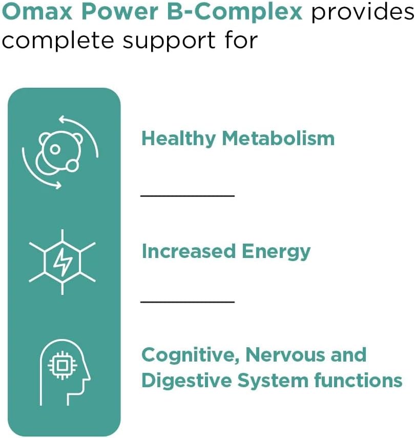 Omax3 Advanced Vitamin B Complex 50MG with Biotin - 2 Bottles | Hair, Skin, Nails Support, Stress Relief, Immunity Boost, Energy Metabolism - 90 Capsules/Bottle