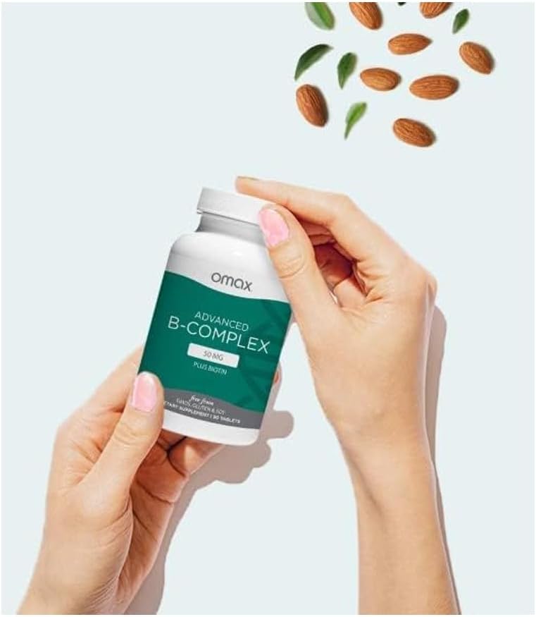 Omax3 Advanced Vitamin B Complex 50MG with Biotin - 2 Bottles | Hair, Skin, Nails Support, Stress Relief, Immunity Boost, Energy Metabolism - 90 Capsules/Bottle